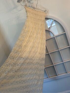 ISSI Cream Lace Smocked Tube Top Maxi Dress | Strapless Boho Beach Cover-Up